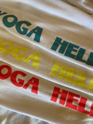 Yoga Hell Hoodie White with Red, Yellow, and Blue