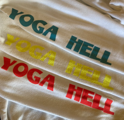 Yoga Hell Hoodie White with Red, Yellow, and Blue